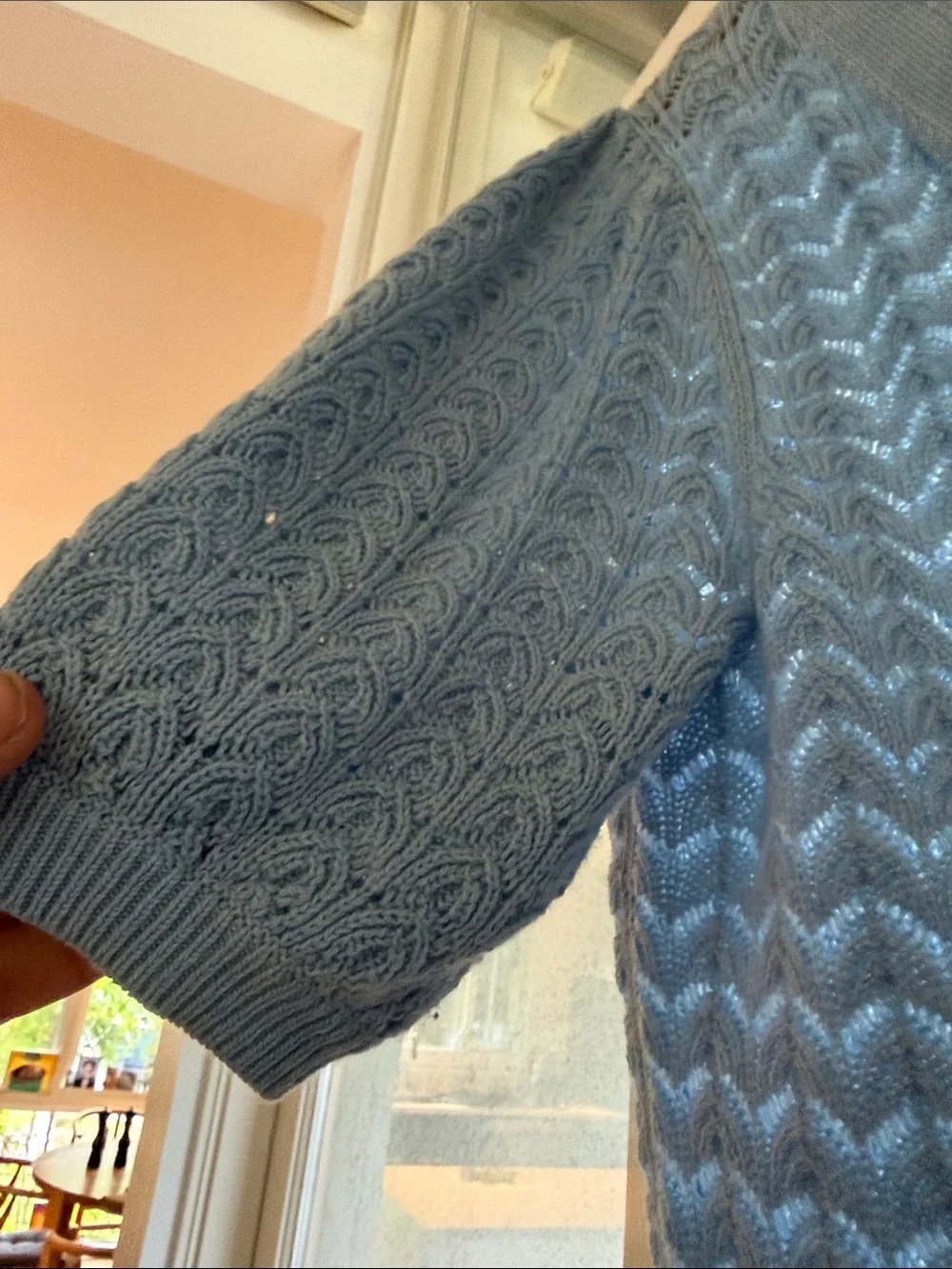 Wilfred Light Blue Openwork V-Neck Knit Cardigan - Picture 2 of 3
